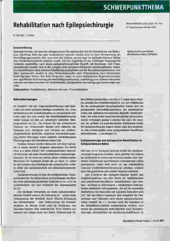 Vorschauseite 1: Rehabilitation nach Epilepsiechirurgie
