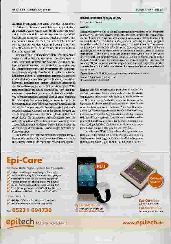 Vorschauseite 3: Rehabilitation nach Epilepsiechirurgie