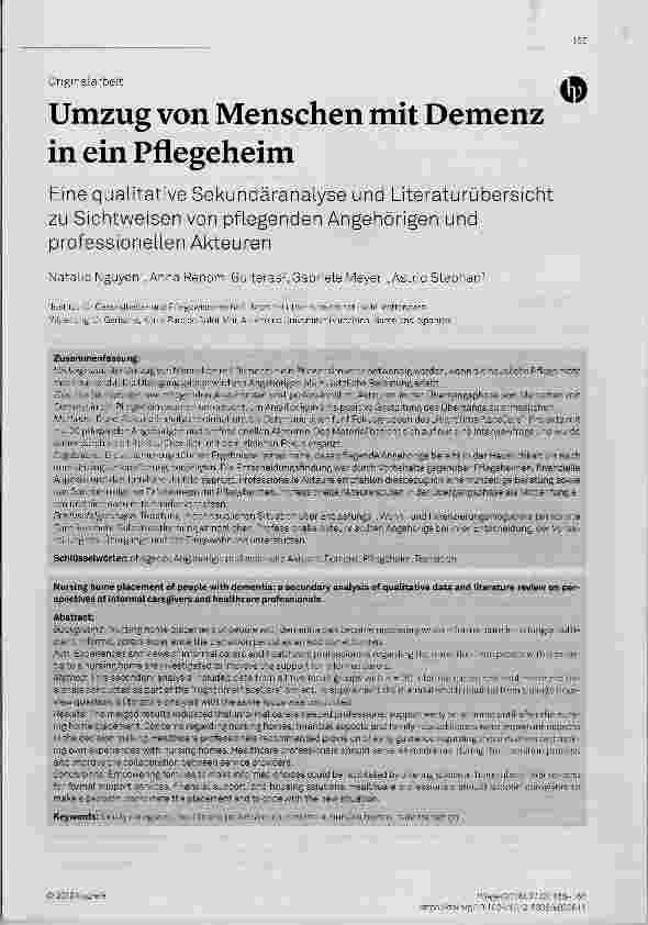 Vorschauseite 1: Umzug von Menschen mit Demenz in ein Pflegeheim