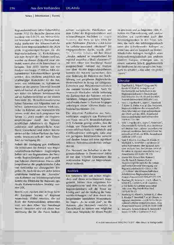 Vorschauseite 4: Relaunch des Netzwerks zur Sicherheit in der Regionalanästhesie in Deutschland zeitgemäß, benutzerfreundlich, lebendig