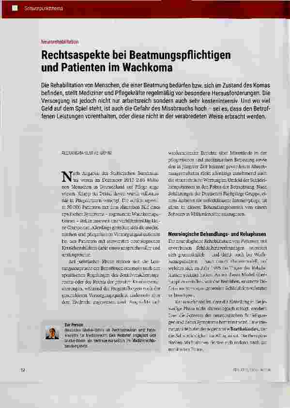 Vorschauseite 1: Rechtsaspekte bei Beatmungspflichtigen und Patienten im Wachkoma