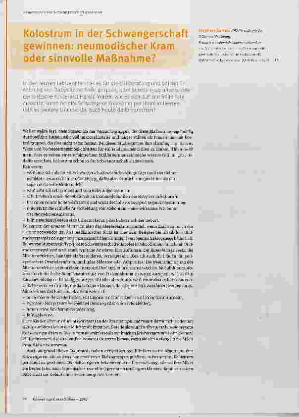 Vorschauseite 1: Kolostrum in der Schwangerschaft gewinnen: neumodischer Kram oder sinnvolle Maßnahme?