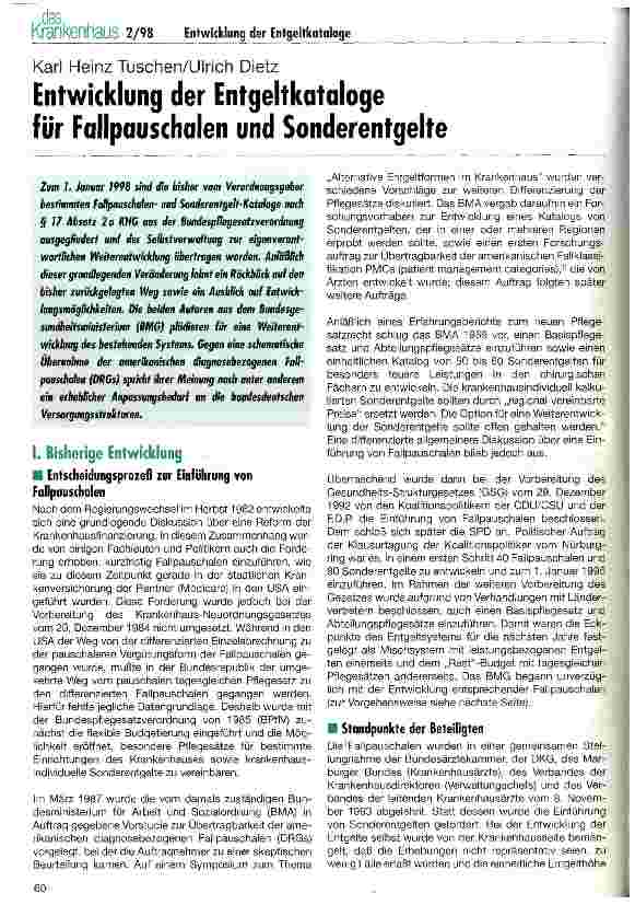 Vorschauseite 1: Entwicklung der Entgeltkataloge für Fallpauschalen und Sonderentgelte