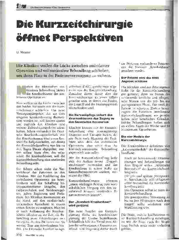 Vorschauseite 1: Die Kurzzeitchirurgie öffnet Perspektiven