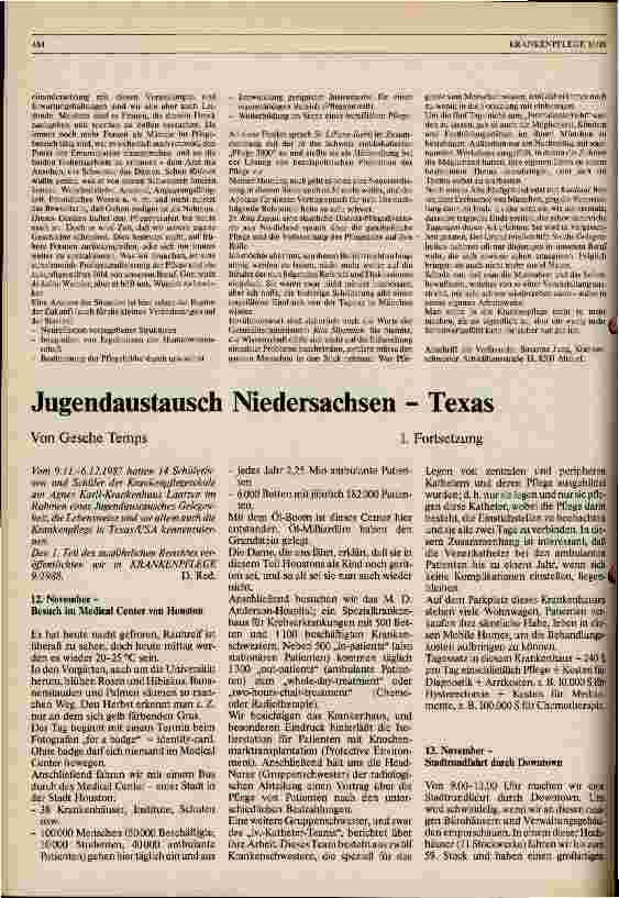 Vorschauseite 1: Jugendaustausch Niedersachsen - Texas 1. Fortsetzung