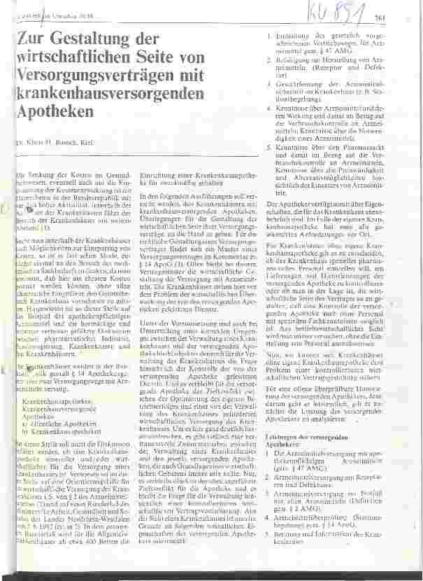 Vorschauseite 1: Zur Gestaltung der wirtschaftlichen Seite von Versorgungsverträgen mit krankenhausversorgenden Apotheken