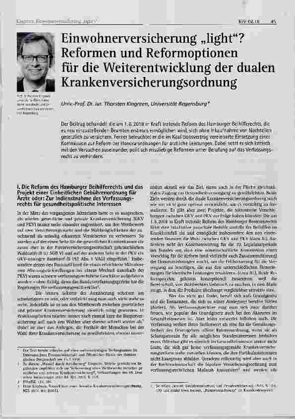 Vorschauseite 1: Einwohnerversicherung „light“? Reformen und Reformoptionen für die Weiterentwicklung der dualen Krankenversicherungsordnung