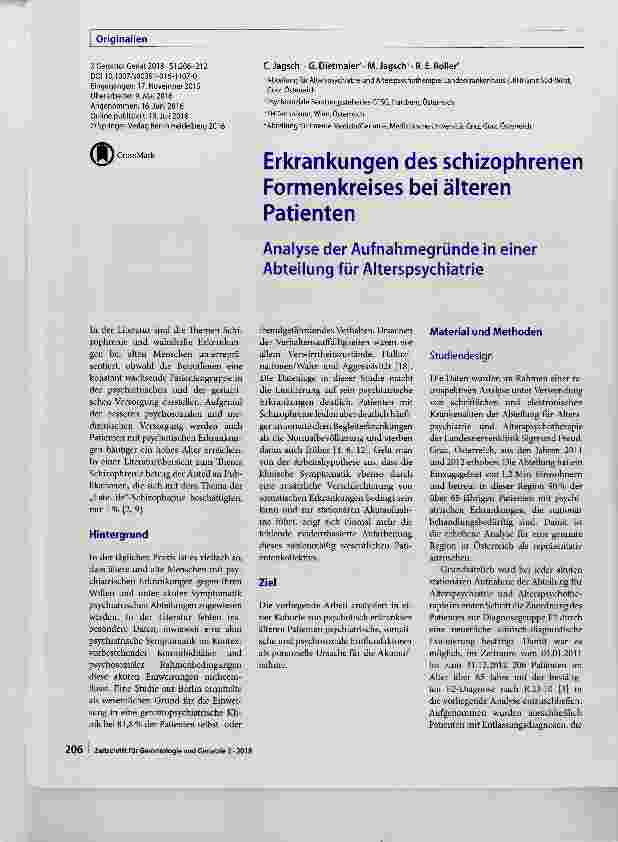 Vorschauseite 1: Erkrankungen des schizophrenen Formenkreises bei älteren Patienten
