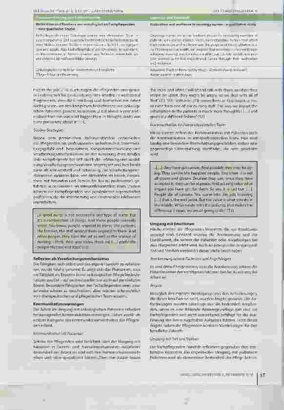 Vorschauseite 4: Motivation und Resilienz von onkologischen Fachpflegenden eine qualitative Studie