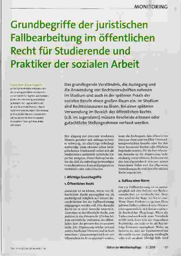 Vorschauseite 1: Grundbegriffe der juristischen Fallbearbeitung im öffentlichen Recht für Studierende und Praktiker der sozialen Arbeit