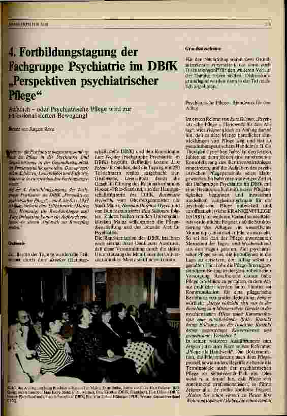 Vorschauseite 1: 4. Fortbildungstagung der Fachgruppe Psychiatrie im DBFK Perspektiven psychiatrischer Pflege