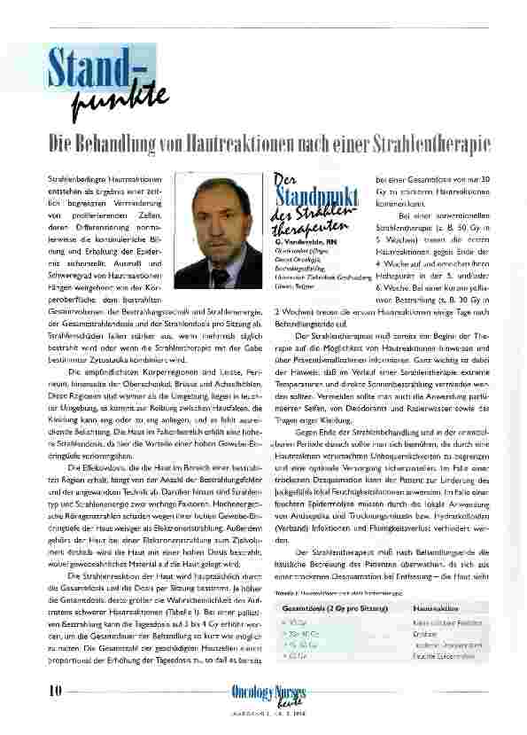 Vorschauseite 1: Die Behandlung vopn Hautreaktionen nach einer Strahlentherapie