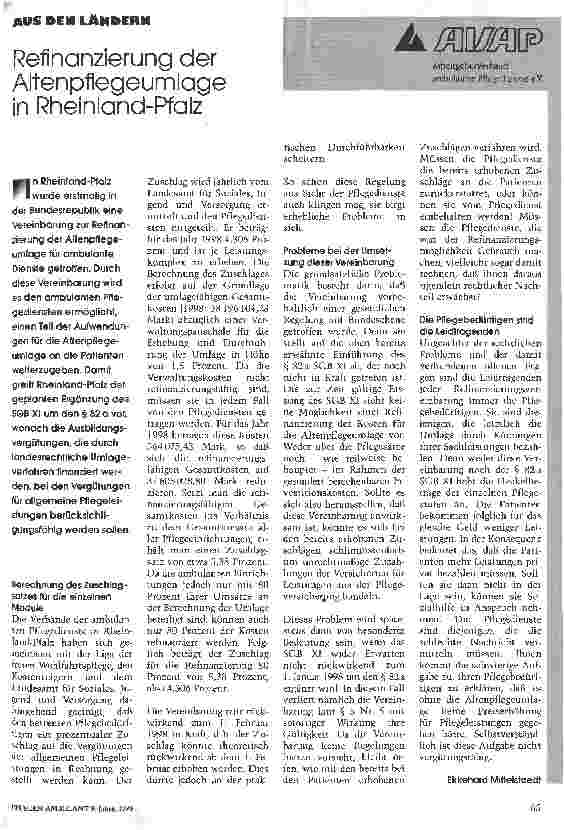 Vorschauseite 1: Refinanzierung der Altenpflegeumlage in Rheinland-Pfalz