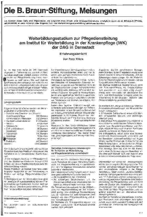 Vorschauseite 1: Weiterbildungsstudium zur Pflegedienstleitung am Institut für Weiterbildung in der Krankenpflege (IWK) der DAG in Darmstadt