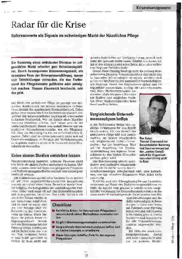 Vorschauseite 1: Radar für die Krise Referenzwerte als Signale im schwierigen Markt der Häuslichen Pflege
