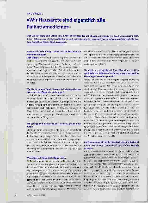 Vorschauseite 1: «Wir Hausärzte sind eigentlich alle Palliativmediziner»