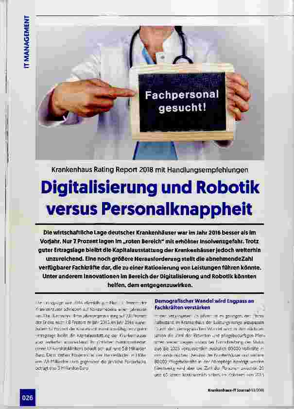 Vorschauseite 1: Digitalisierung und Robotik versus Personalknappheit