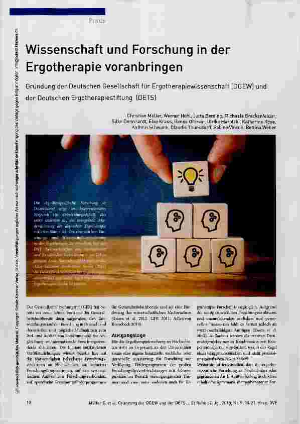 Vorschauseite 1: Wissenschaft und Forschung in der Ergotherapie voranbringen