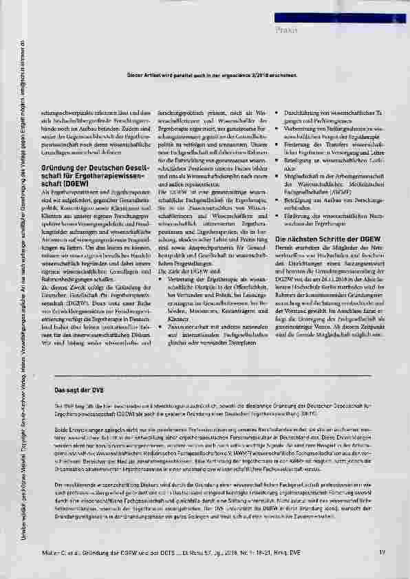 Vorschauseite 2: Wissenschaft und Forschung in der Ergotherapie voranbringen