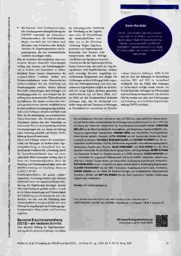Vorschauseite 4: Wissenschaft und Forschung in der Ergotherapie voranbringen