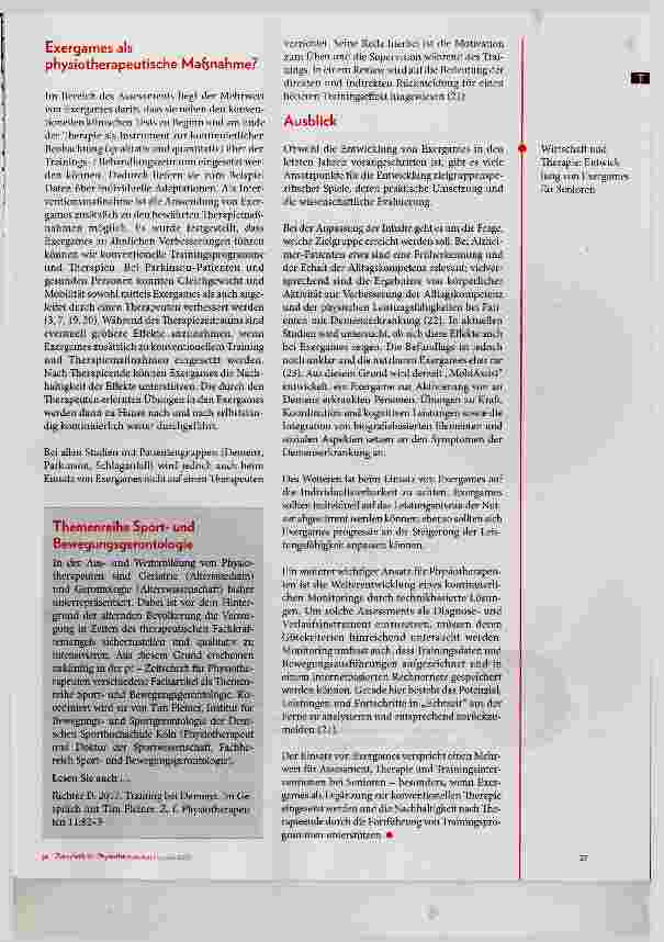Vorschauseite 3: Exergames: ein neuer Trend in Therapie und Training mit Alteren?