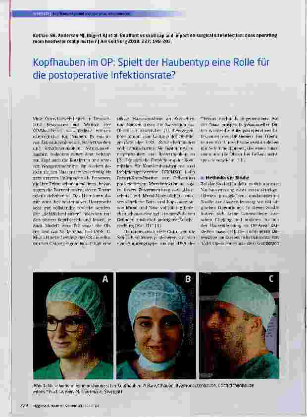 Vorschauseite 1: Kopfhauben im OP: Spielt der Haubentyp eine Rolle für die postoperative Infektionsrate?