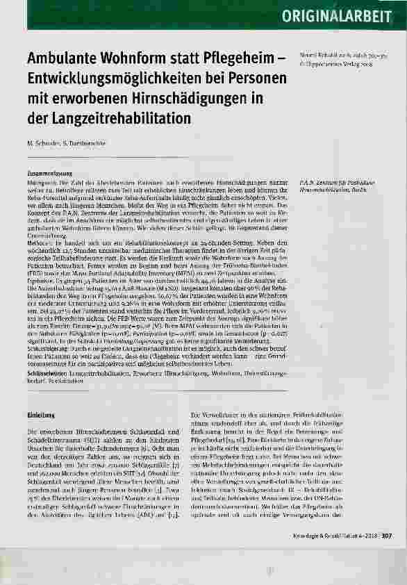 Vorschauseite 1: Ambulante Wohnform statt Pflegeheim Entwicklungsmöglichkeiten bei Personen mit erworbenen Hirnschädigungen in der Langzeitrehabilitation