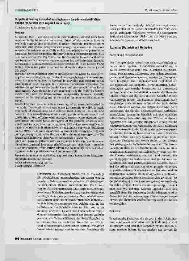 Vorschauseite 2: Ambulante Wohnform statt Pflegeheim Entwicklungsmöglichkeiten bei Personen mit erworbenen Hirnschädigungen in der Langzeitrehabilitation