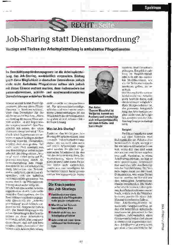 Vorschauseite 1: Job-Sharing statt Dienstanordnung? Vorzüge und Tücken der Arbeitsplatzteilung in ambulanten Pflegediensten