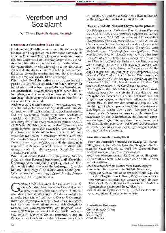 Vorschauseite 1: Vererben und Sozialamt