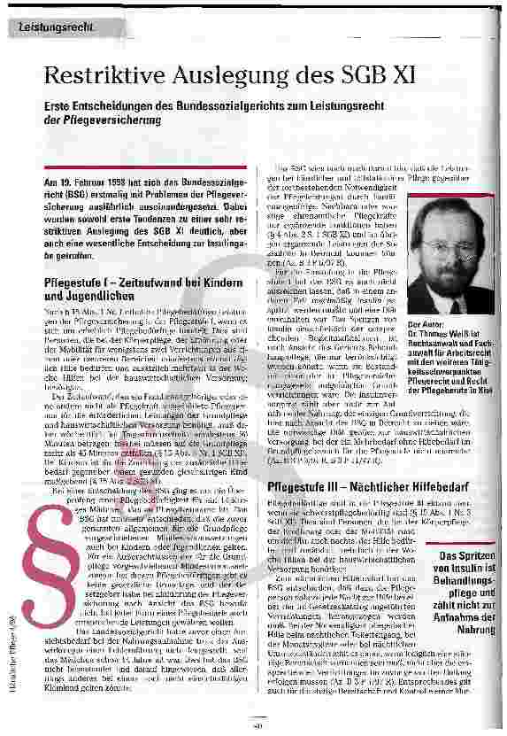 Vorschauseite 1: Restriktive Auslegung des SGB XI Erste Entscheidungen des Bundessozialgerichts zum Leistungsrecht der Pflegeversicherung