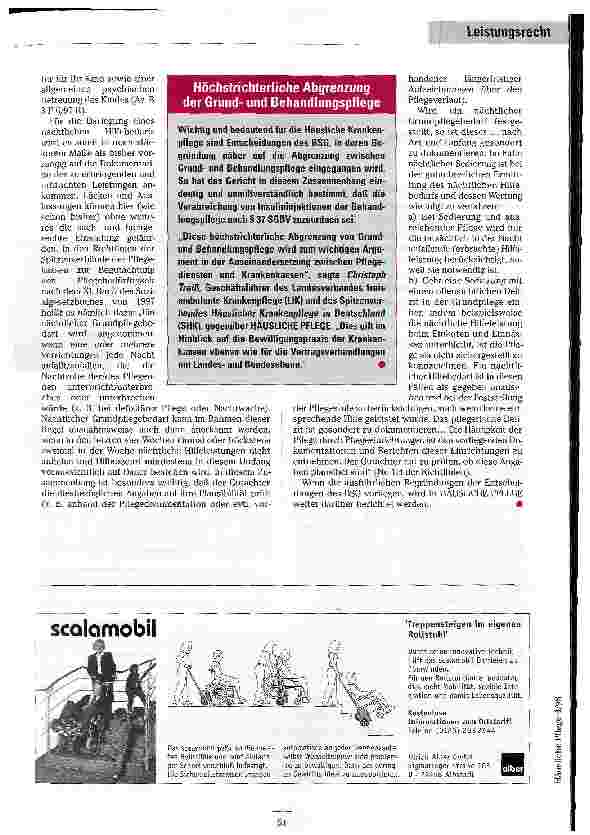Vorschauseite 2: Restriktive Auslegung des SGB XI Erste Entscheidungen des Bundessozialgerichts zum Leistungsrecht der Pflegeversicherung