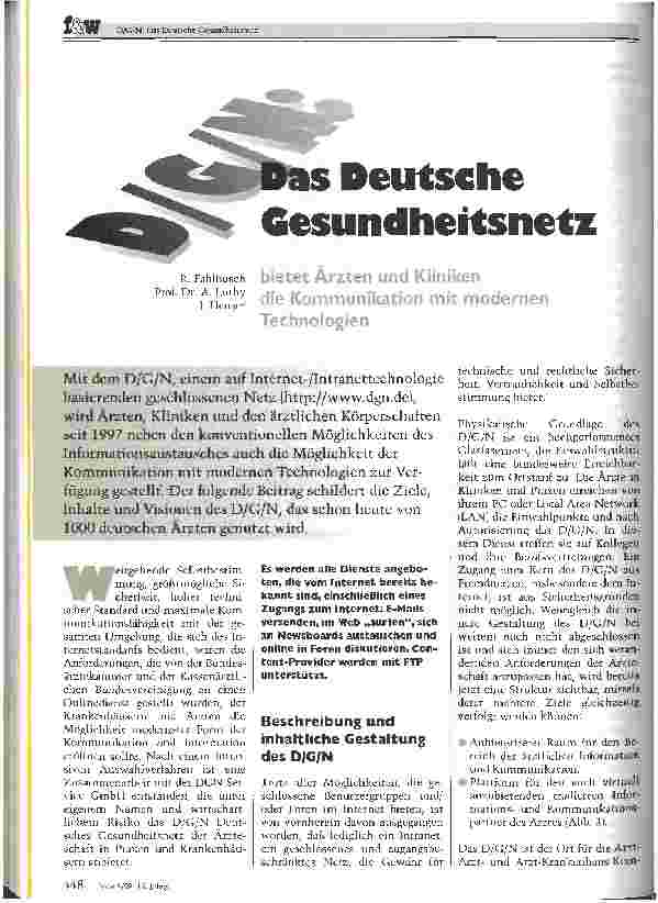 Vorschauseite 1: Das deutsche Gesundheitsnetz bietet Ärzten und Kliniken die Kommunikation mit modernen Technologien