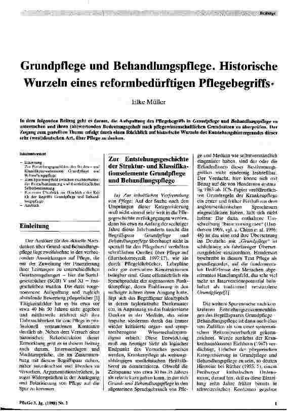 Vorschauseite 1: Grundpflege und Behandlungspflege Historische Wurzeln eines reformbedürfigen Pflegebegriffs