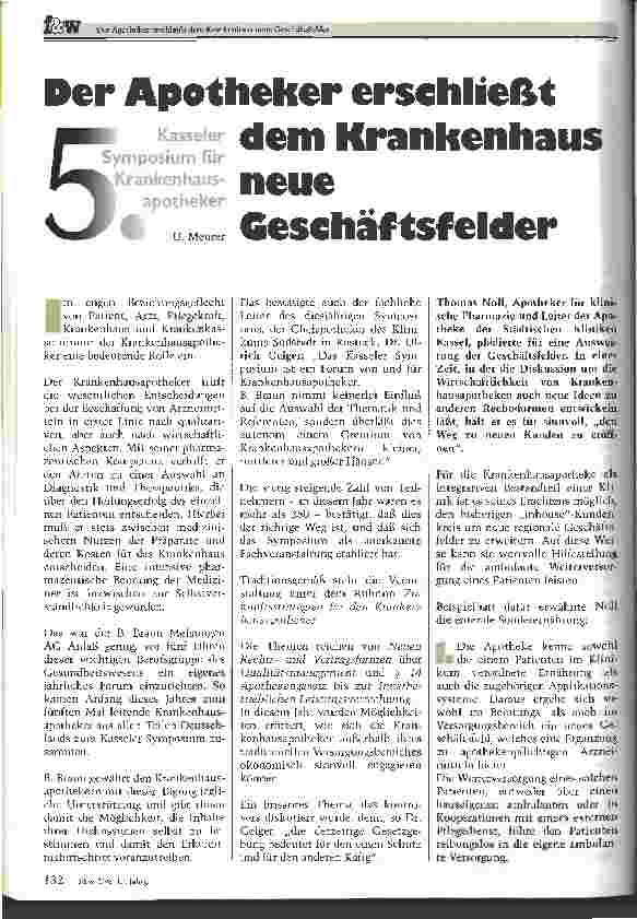 Vorschauseite 1: Der Apotheker erschließt dem Krankenhaus neue Geschäftsfelder 5. Kasseler Symposium für Krankenhausapotheker