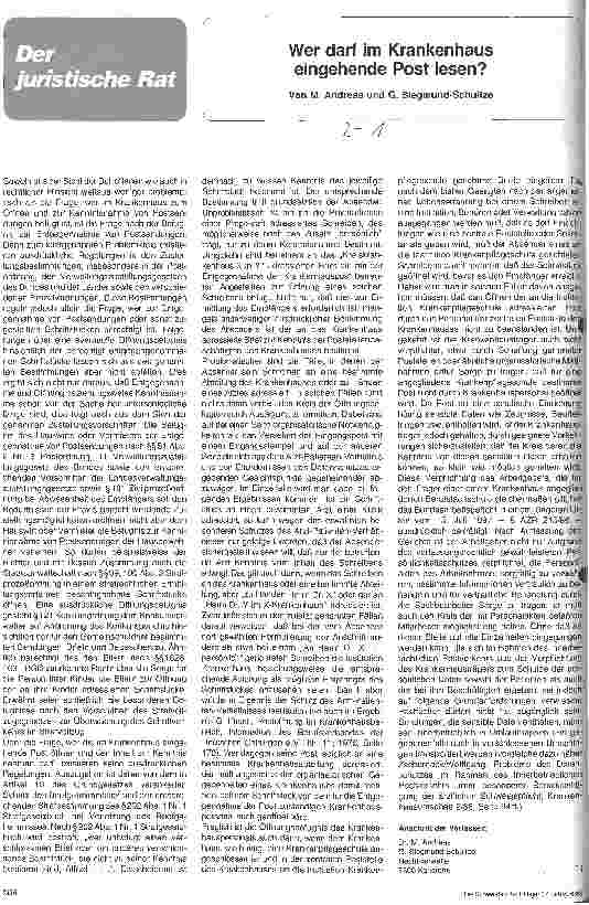 Vorschauseite 1: Wer darf im Krankenhaus eingehende Post lesen?