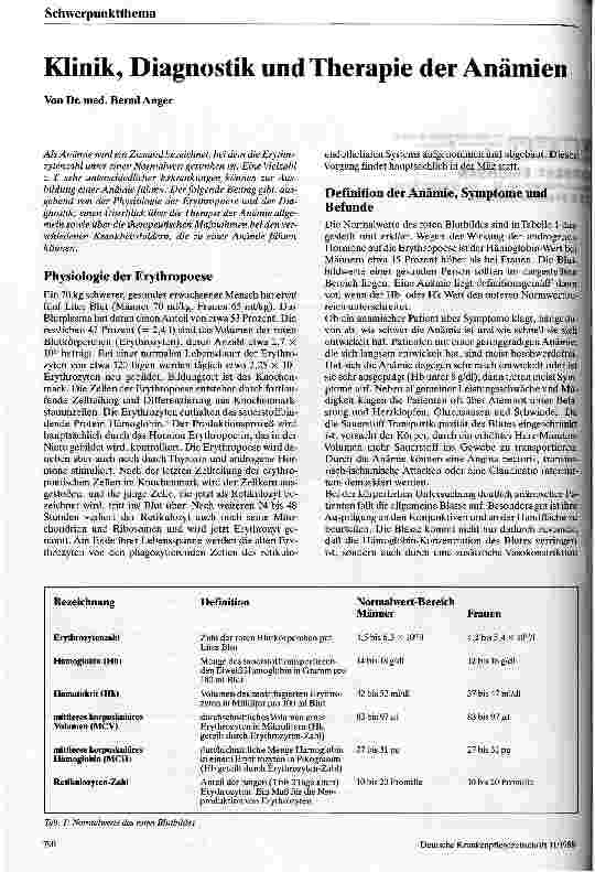 Vorschauseite 1: Klinik, Diagnostik und Therapie der Anämien