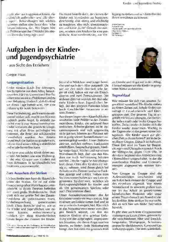 Vorschauseite 1: Aufgaben in der Kinderund Jugendpsychiatrie - aus Sicht des Erziehers