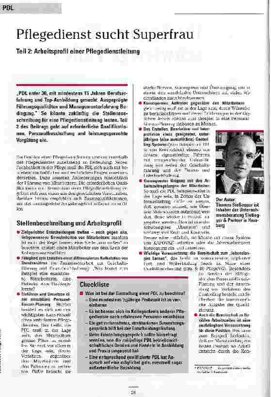 Vorschauseite 1: Pflegedienst sucht Superfrau Teil 2: Arbeitsprofil einer Pflegedienstleitung