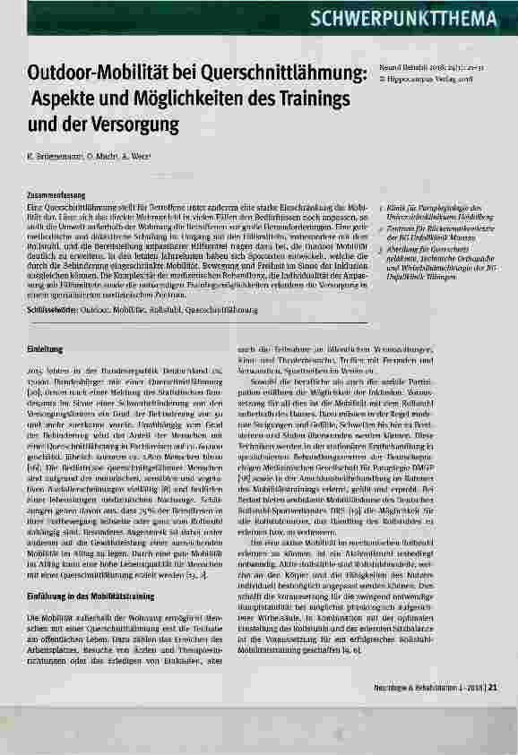 Vorschauseite 1: Outdoor-Mobilität bei Querschnittlähmung: Aspekte und Möglichkeiten des Trainings und der Versorgung