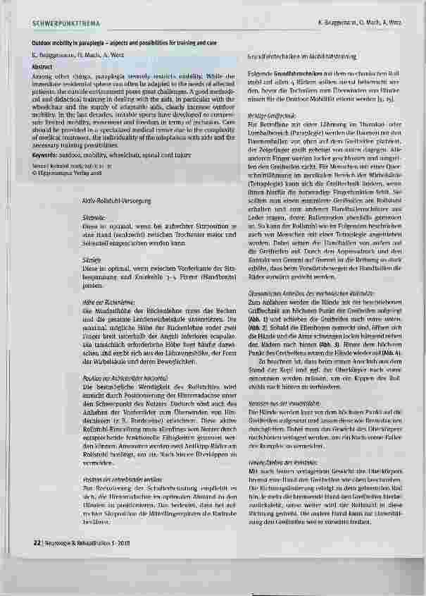 Vorschauseite 2: Outdoor-Mobilität bei Querschnittlähmung: Aspekte und Möglichkeiten des Trainings und der Versorgung