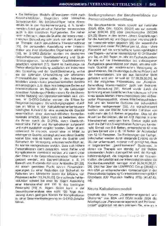 Vorschauseite 3: Personalbedarfsplanung in der Intensivmedizin irn DRG-Zeitalter - ein neues leistungsorientiertes Kalkulationsmodell