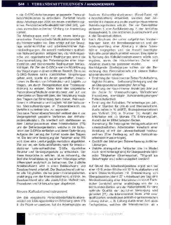 Vorschauseite 4: Personalbedarfsplanung in der Intensivmedizin irn DRG-Zeitalter - ein neues leistungsorientiertes Kalkulationsmodell