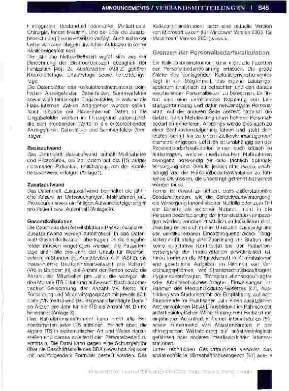 Vorschauseite 5: Personalbedarfsplanung in der Intensivmedizin irn DRG-Zeitalter - ein neues leistungsorientiertes Kalkulationsmodell