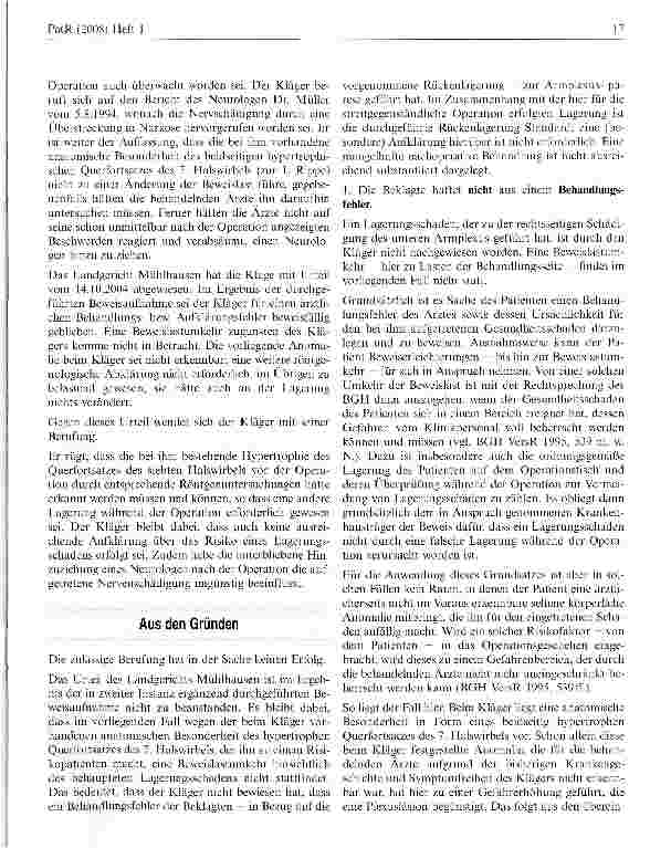 Vorschauseite 2: Keine Beweislastumkehr bei Lagerungsschäden während einer Operation infolge körperlicher Anomalie