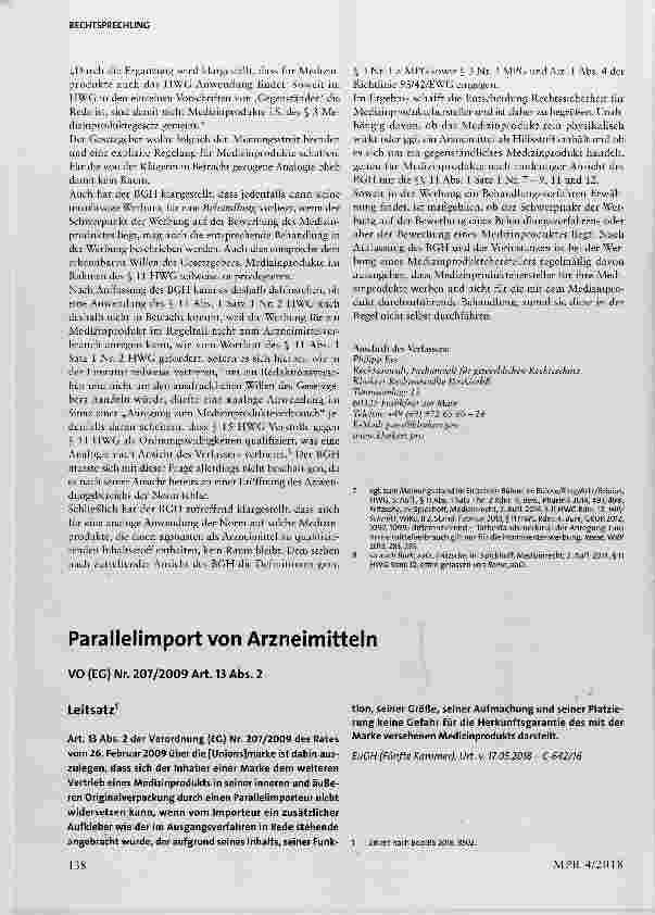 Vorschauseite 1: Parallelimport von Arzneimitteln