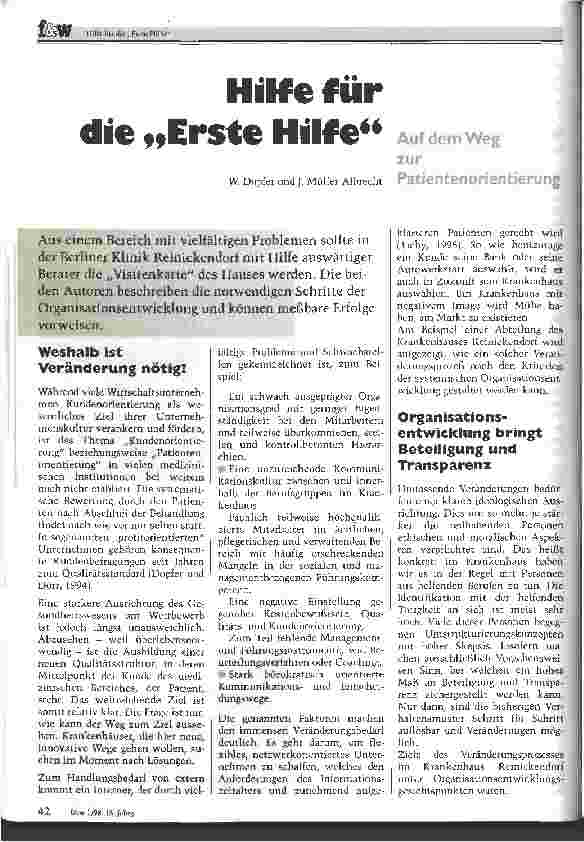 Vorschauseite 1: Hilfe für die Erste Hilfe Auf dem Weg zur Patientenorientierung
