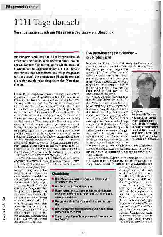 Vorschauseite 1: 1111 Tage danach Veränderungen durch die Pflegeversicherung - ein Überblick