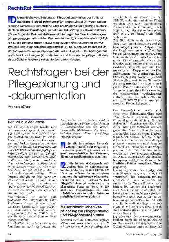 Vorschauseite 1: Rechtsfragen bei der Pflegeplanung und -dokumentation