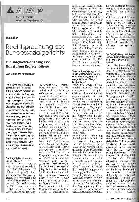 Vorschauseite 1: Rechtsprechung des Bundessozialgerichts zur Pflegeversicherung und Häuslichen Krankenpflege